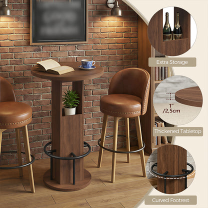 HOOBRO Round Bar Table, 35.6" H Bistro Pub Table with Footrest