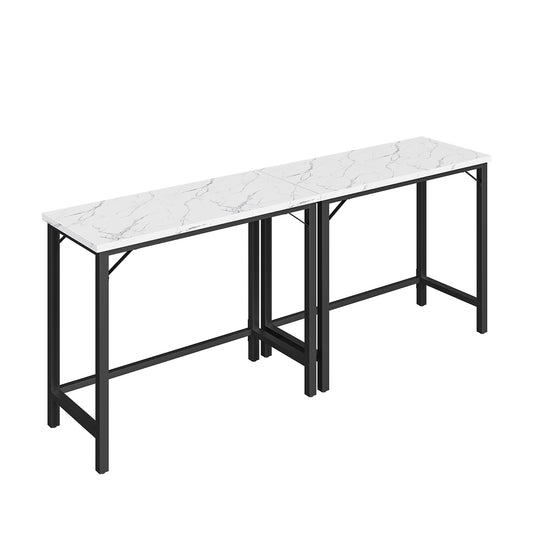 HOOBRO Narrow Bar Table, Counter Bar Tables with Sturdy Metal Frame, Connectable Bar Table, Marble and Black