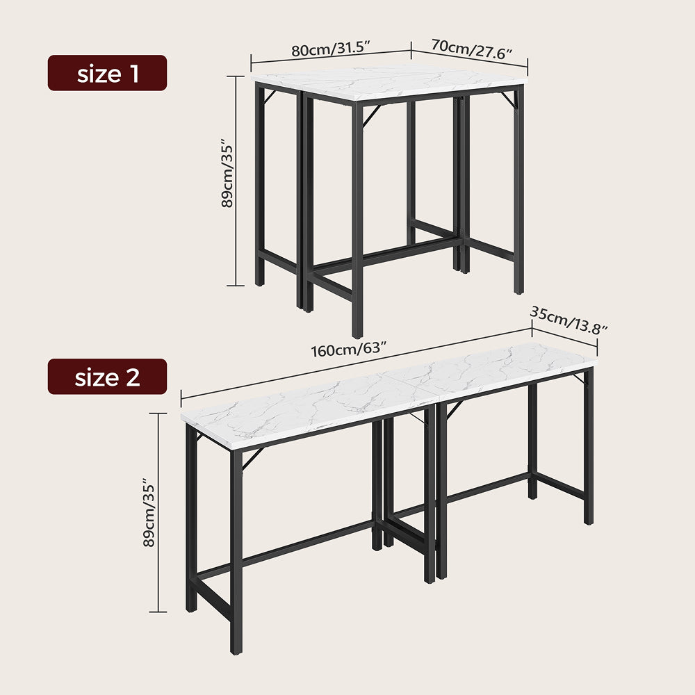 HOOBRO Narrow Bar Table, Counter Bar Tables with Sturdy Metal Frame, Connectable Bar Table, Multifunctional Console Table, Marble and Black