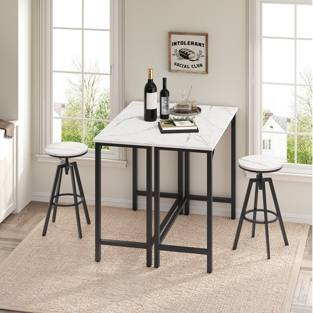 HOOBRO Narrow Bar Table, Counter Bar Tables with Sturdy Metal Frame, Connectable Bar Table, Multifunctional Console Table, Marble and Black