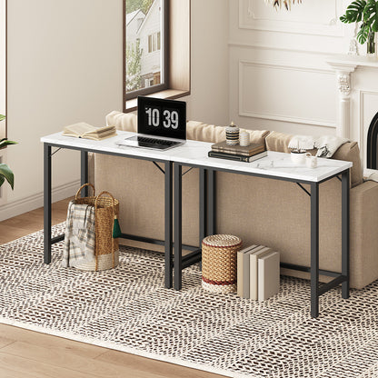 HOOBRO Narrow Bar Table, Counter Bar Tables with Sturdy Metal Frame, Connectable Bar Table, Multifunctional Console Table, Marble and Black