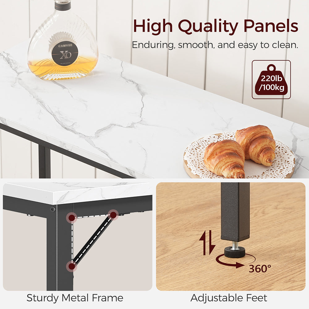 HOOBRO Narrow Bar Table, Counter Bar Tables with Sturdy Metal Frame, Connectable Bar Table, Multifunctional Console Table, Marble and Black