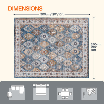 HOOBRO Washable Rug 8 x 10 Area Rugs for Living Room, Non-Slip Stain Resistant Rug, Low Pile Soft Rug Indoor Large Carpets Pet Friendly Mat, for Bedroom Kitchen Dining Room, Light Blue
