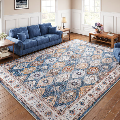 HOOBRO Washable Rug 8 x 10 Area Rugs for Living Room, Non-Slip Stain Resistant Rug, Low Pile Soft Rug Indoor Large Carpets Pet Friendly Mat, for Bedroom Kitchen Dining Room, Light Blue