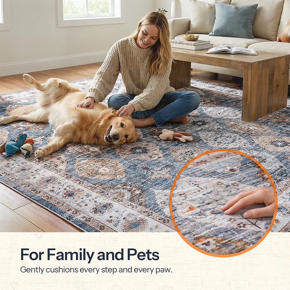 HOOBRO Washable Rug 8 x 10 Area Rugs for Living Room, Non-Slip Stain Resistant Rug, Low Pile Soft Rug Indoor Large Carpets Pet Friendly Mat, for Bedroom Kitchen Dining Room, Light Blue