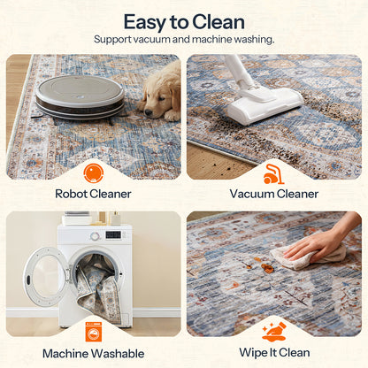 HOOBRO Washable Rug 8 x 10 Area Rugs for Living Room, Non-Slip Stain Resistant Rug, Low Pile Soft Rug Indoor Large Carpets Pet Friendly Mat, for Bedroom Kitchen Dining Room, Light Blue