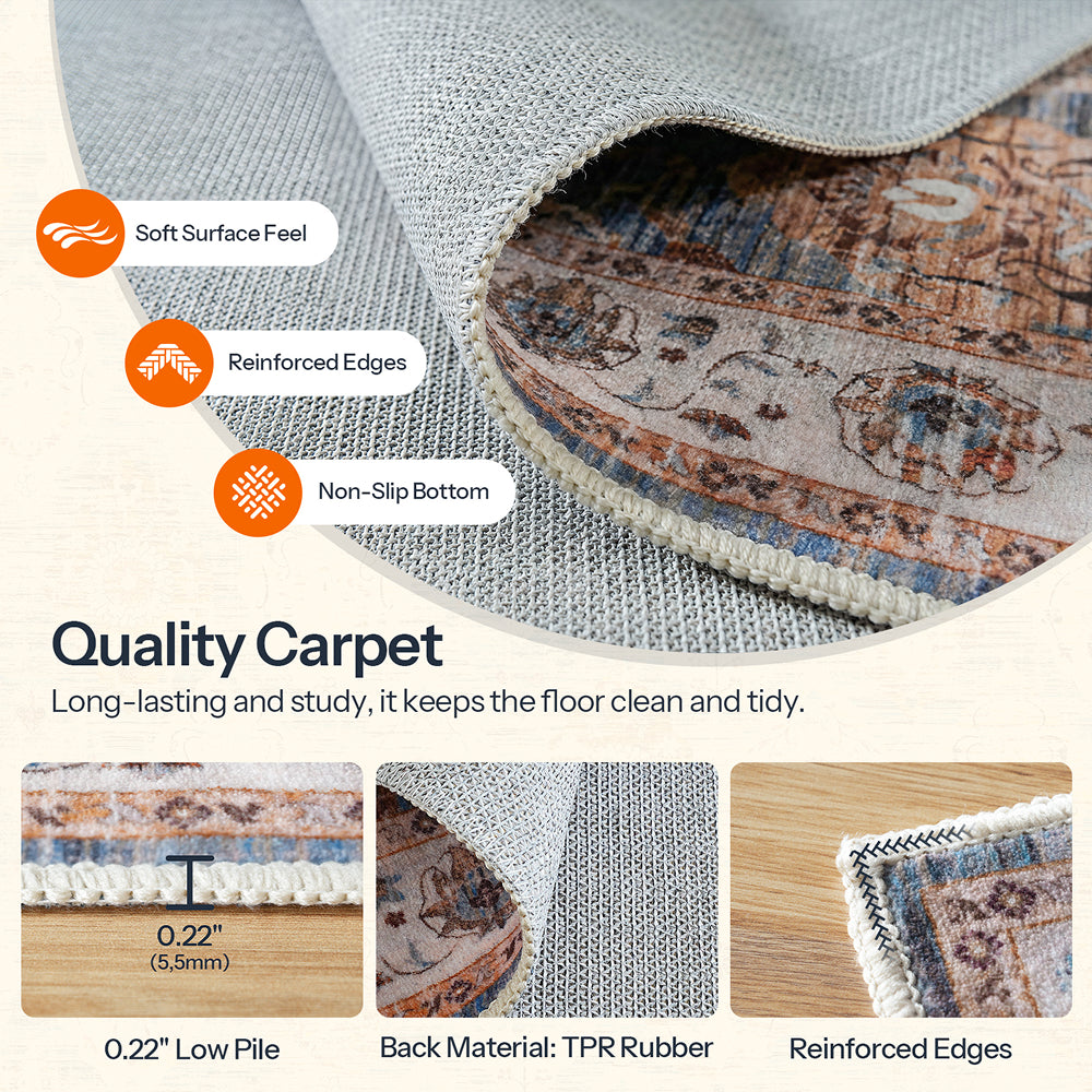 HOOBRO Washable Rug 8 x 10 Area Rugs for Living Room, Non-Slip Stain Resistant Rug, Low Pile Soft Rug Indoor Large Carpets Pet Friendly Mat, for Bedroom Kitchen Dining Room, Light Blue