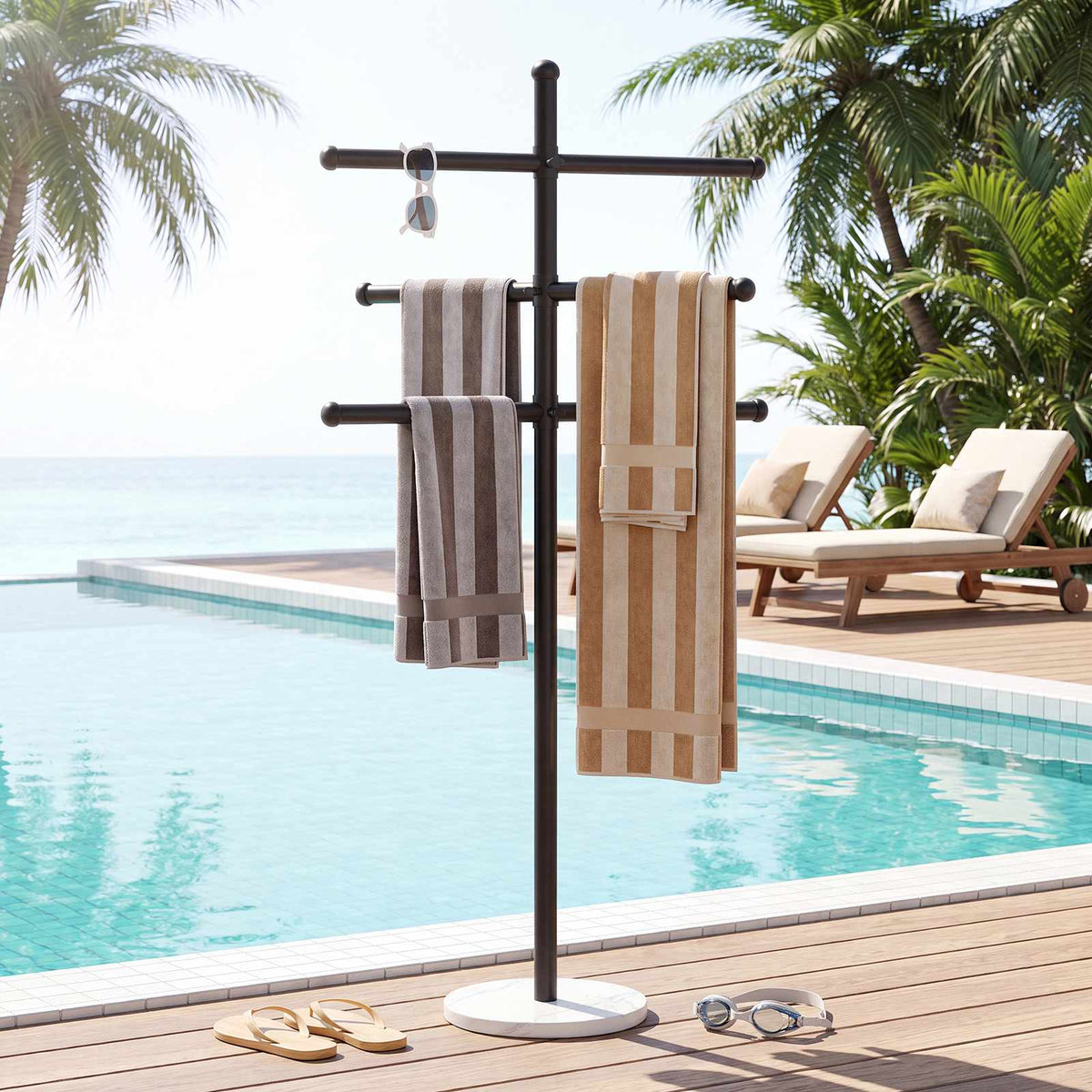 HOOBRO Freestanding Towel Rack with Heavy Duty Marble Base for Bathroom & Pool