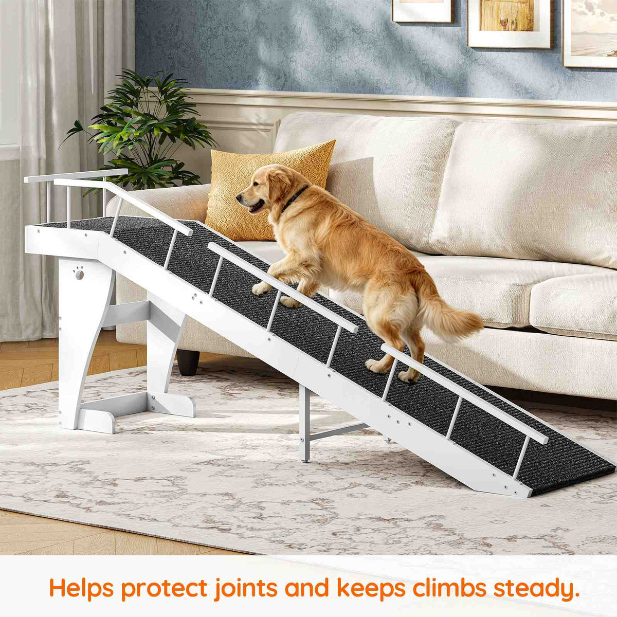 HOOBRO Heavy Duty Wooden Dog Ramp with Safety Guardrails for High Beds