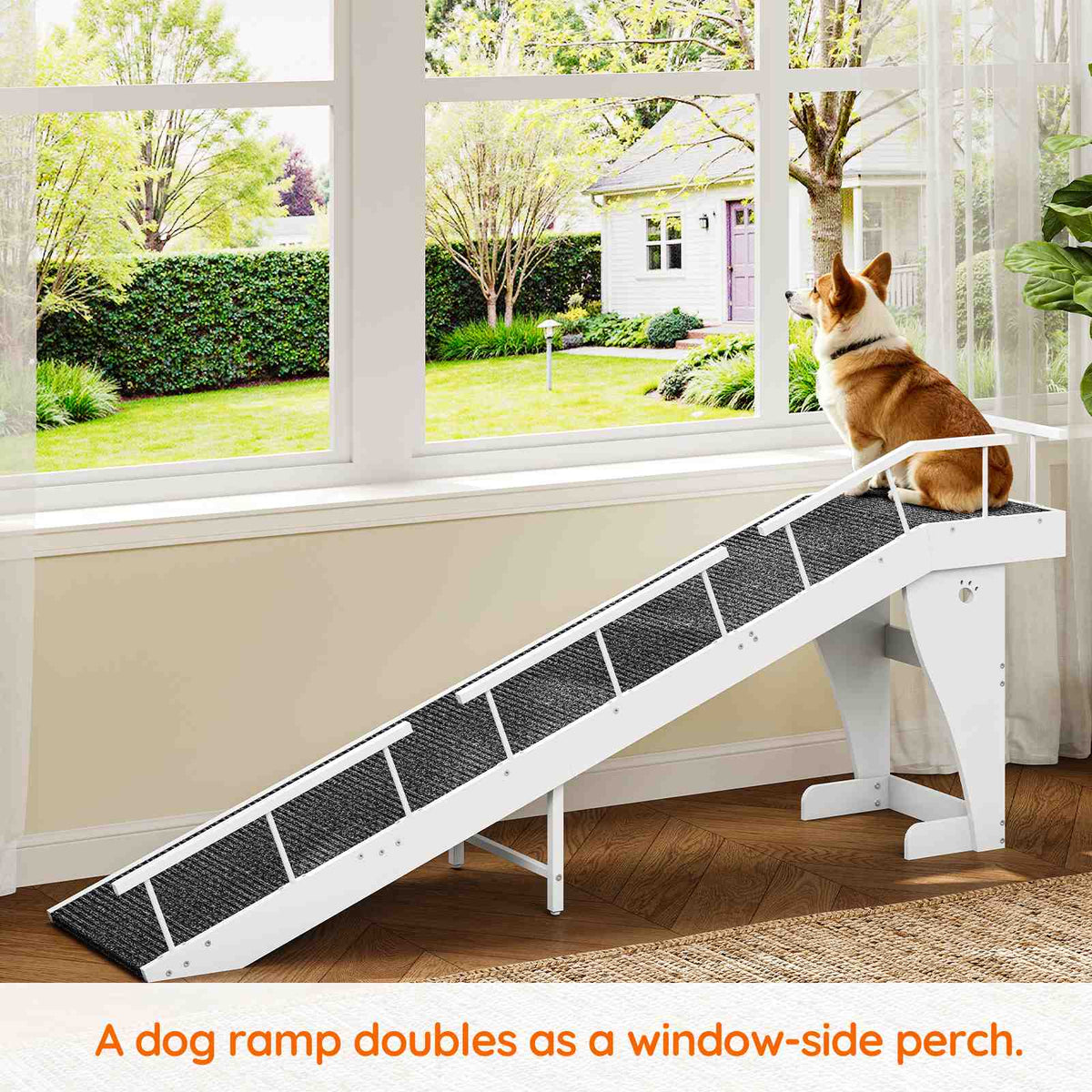 HOOBRO Heavy Duty Wooden Dog Ramp with Safety Guardrails for High Beds