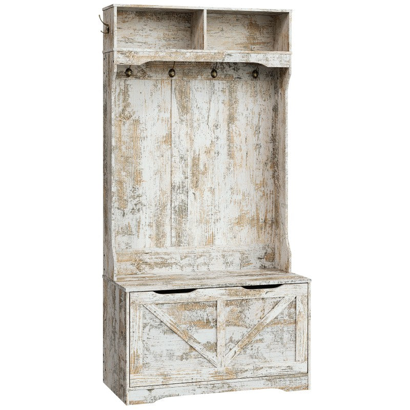 HOOBRO Hall Tree with Bench and Shoe Storage, Entryway Bench with Coat Rack and Shoe Cabinet, Flip-Down Cabinet Door, Coat Rack with Shoe Rack, Mud Room Bench with Storage and Seating