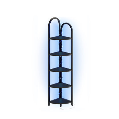 HOOBRO 5-Tier Corner Shelf with LED Light,Narrow Storage Shelf with Metal Frame, for Living Room, Bedroom, Small Spaces, Black