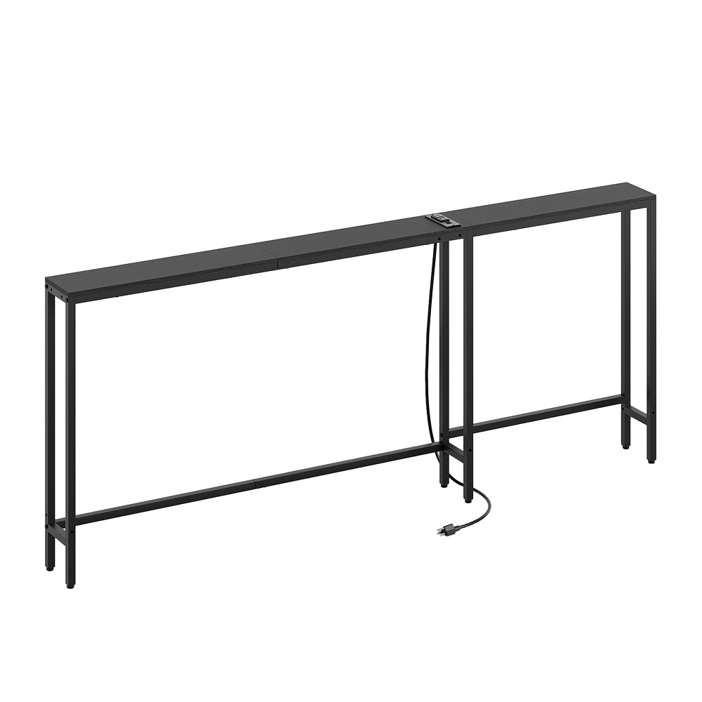 HOOBRO Narrow Console Table with Outlets, 70.9" Sofa Table Narrow Long, L Shaped Behind Couch Entryway Table with Charging Station, for Living Room, Hallway, 3 Assembly Options, Black