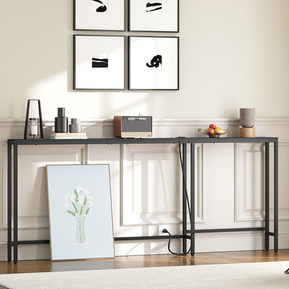 HOOBRO Narrow Console Table with Outlets, 70.9" Sofa Table Narrow Long, L Shaped Behind Couch Entryway Table with Charging Station, for Living Room, Hallway, 3 Assembly Options, Black