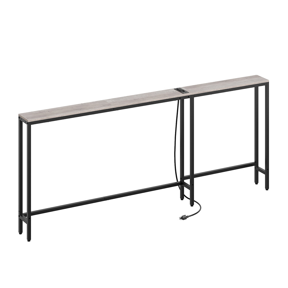 HOOBRO Narrow Console Table with Outlets, 70.9" Sofa Table Narrow Long, L Shaped Behind Couch Entryway Table, for Living Room, Hallway,Greige