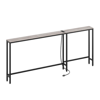 HOOBRO Narrow Console Table with Outlets, 70.9" Sofa Table Narrow Long, L Shaped Behind Couch Entryway Table, for Living Room, Hallway,Greige