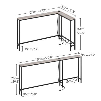 HOOBRO Narrow Console Table with Outlets, 70.9" Sofa Table Narrow Long, L Shaped Behind Couch Entryway Table with Charging Station, for Living Room, Hallway, Greige