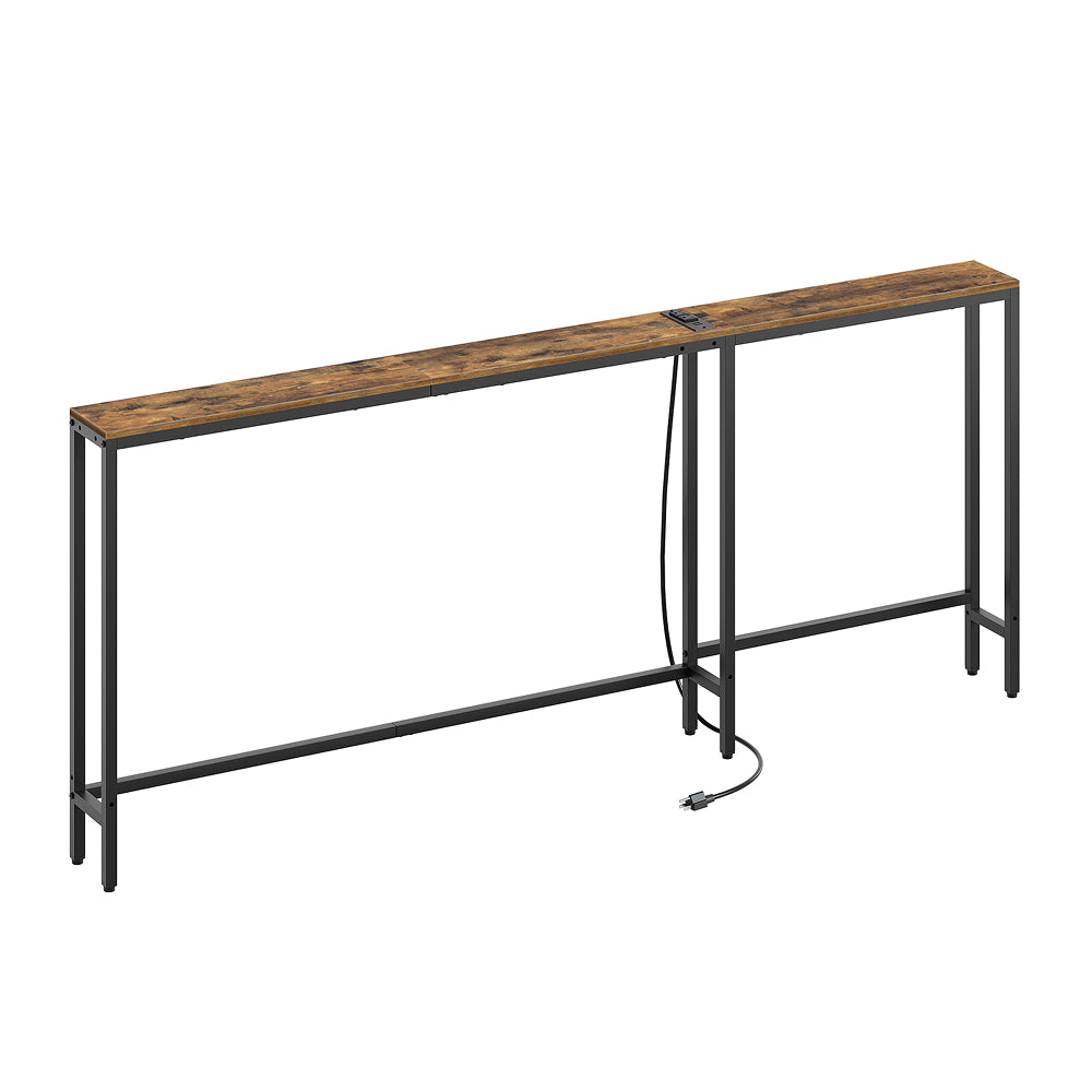 HOOBRO Narrow Console Table with Outlets, 70.9" Sofa Table Narrow Long Rustic,for Living Room, Hallway, Brown