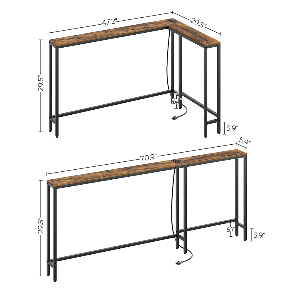 HOOBRO Narrow Console Table with Outlets, 70.9" Sofa Table Narrow Long Rustic,for Living Room, Hallway, Brown