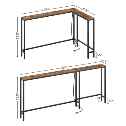 HOOBRO Narrow Console Table with Outlets, 70.9" Sofa Table Narrow Long Rustic,for Living Room, Hallway, Brown