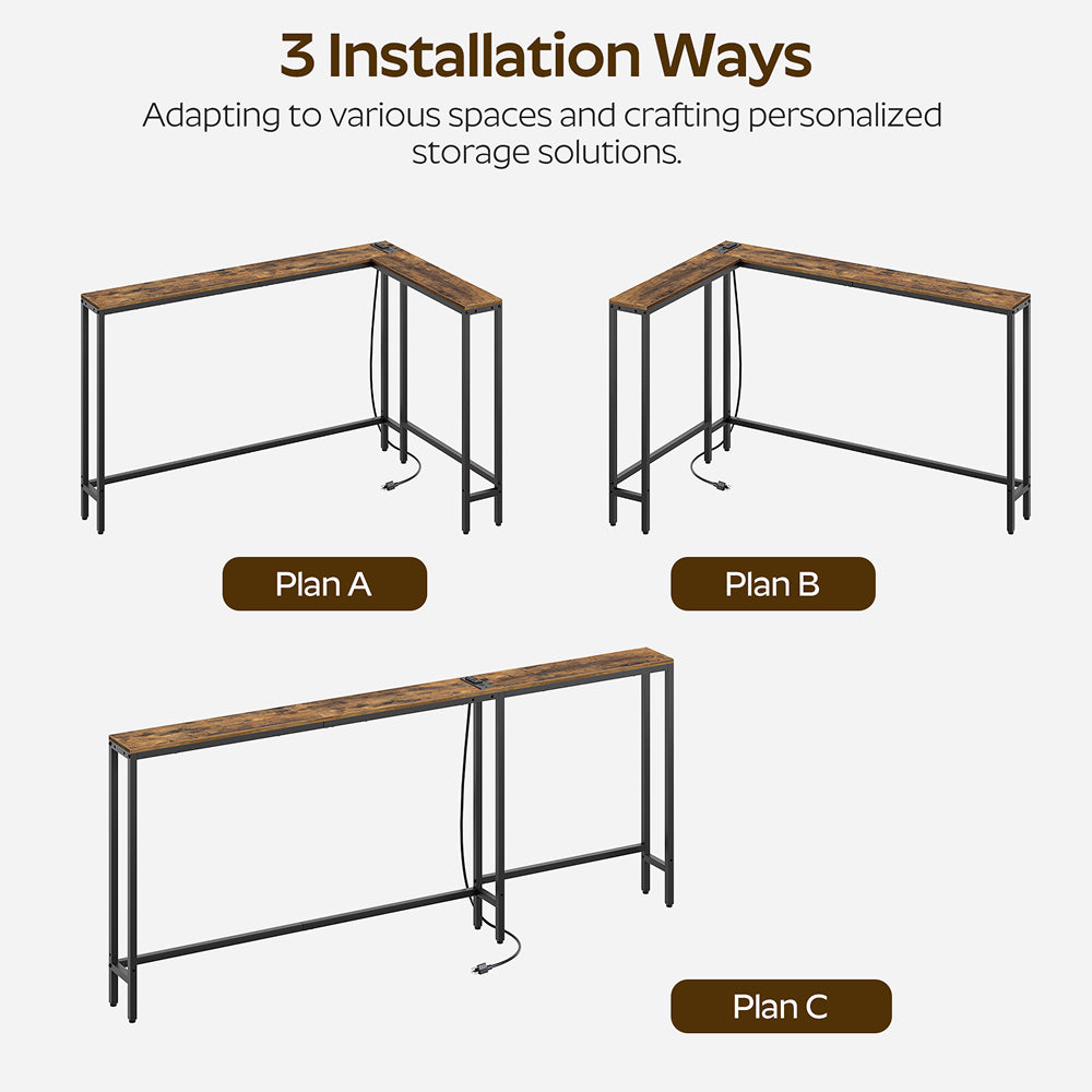 HOOBRO Narrow Console Table with Outlets, 70.9" Sofa Table Narrow Long Rustic,for Living Room, Hallway, Brown