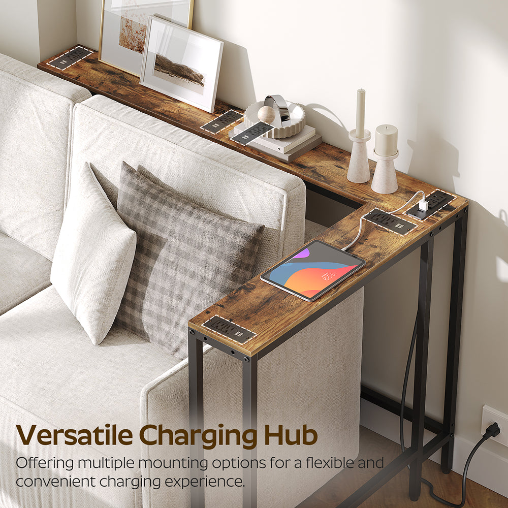 HOOBRO Narrow Console Table with Outlets, 70.9" Sofa Table Narrow Long Rustic,for Living Room, Hallway, Brown