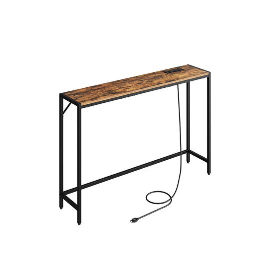 HOOBRO Narrow Console Table, 43.7" Sofa Table with Outlets, Rustic Brown