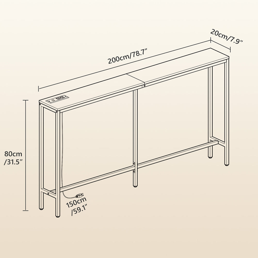HOOBRO 70.9" Console Table with Power Outlet, Sofa Table Behind Couch
