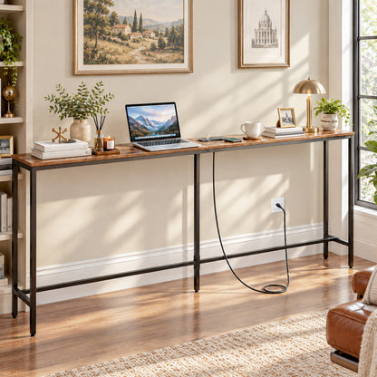 HOOBRO 70.9" Console Table with Power Outlet, Sofa Table Behind Couch