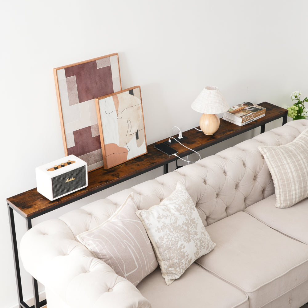 HOOBRO 70.9" Console Table with Power Outlet, Sofa Table Behind Couch
