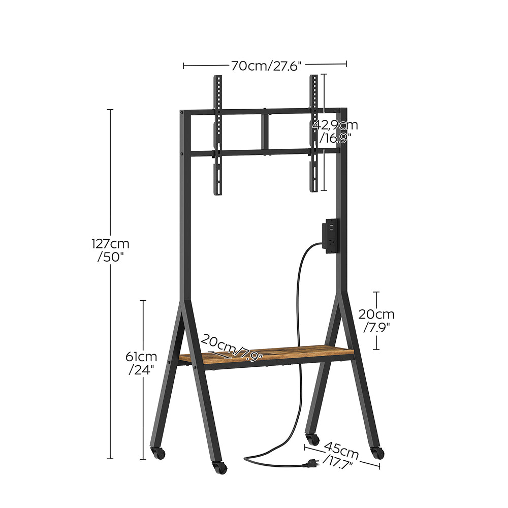 HOOBRO Rolling TV Stand for 50" TVs with Power Outlets, TV Cart with Swivel Mount, for Living Room, Conference Room, Bedroom, Rustic Brown and Black