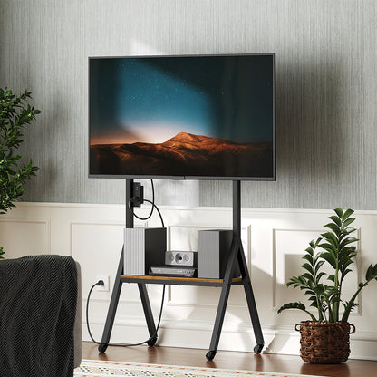 HOOBRO Rolling TV Stand for 50" TVs with Power Outlets, TV Cart with Swivel Mount, for Living Room, Conference Room, Bedroom, Rustic Brown and Black