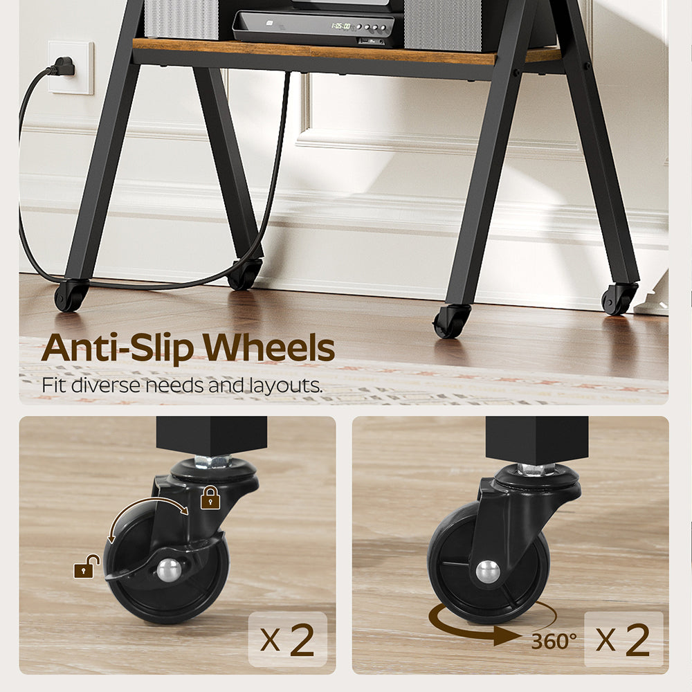 HOOBRO Rolling TV Stand for 50" TVs with Power Outlets, TV Cart with Swivel Mount, for Living Room, Conference Room, Bedroom, Rustic Brown and Black