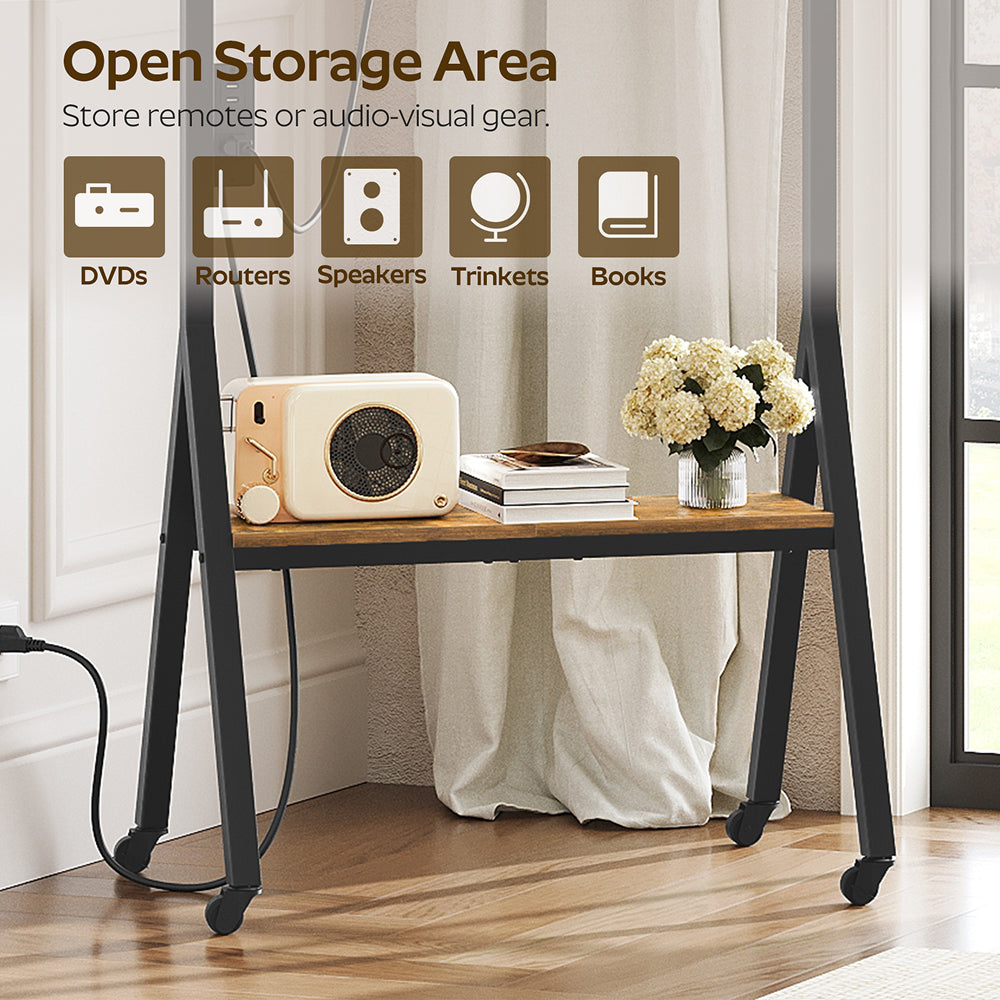 HOOBRO Rolling TV Stand for 50" TVs with Power Outlets, TV Cart with Swivel Mount, for Living Room, Conference Room, Bedroom, Rustic Brown and Black
