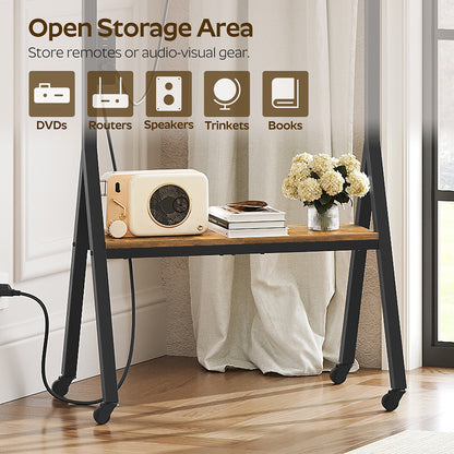 HOOBRO Rolling TV Stand for 50" TVs with Power Outlets, TV Cart with Swivel Mount, for Living Room, Conference Room, Bedroom, Rustic Brown and Black