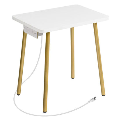 HOOBRO Side Table with Charging Station, Small White Table End Table for Home Decor in Living Room, Bedroom, Balcony White and Gold