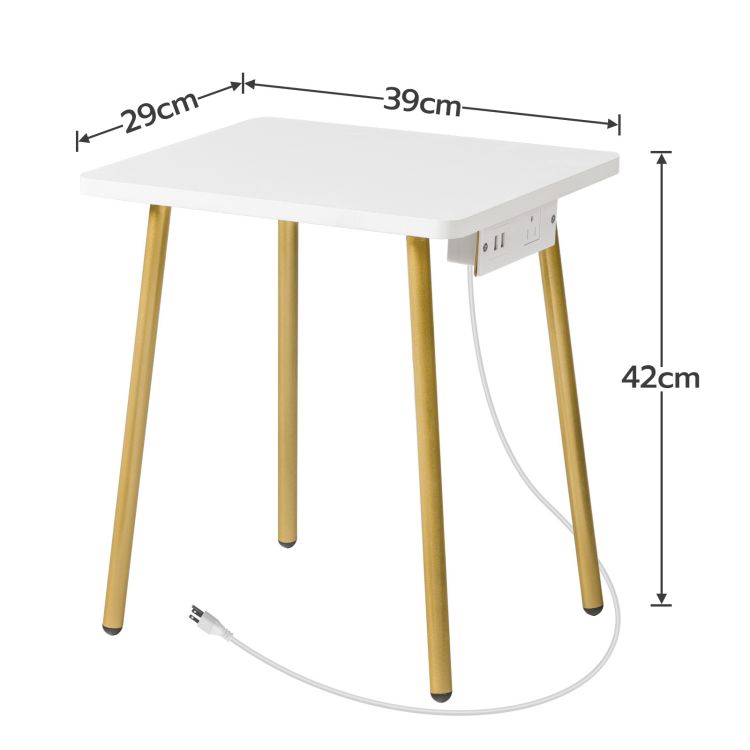 HOOBRO Side Table with Charging Station, Small White Table End Table for Home Decor in Living Room, Bedroom, Balcony White and Gold