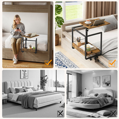 HOOBRO Bedside Shelf, Bunk Bed Shelf with Storage and 360° Rotating, Clip-on Loft & Bunk Bed Tray Shelf, Nightstand for College Dorm Room, Apartment, Rustic Brown and Black
