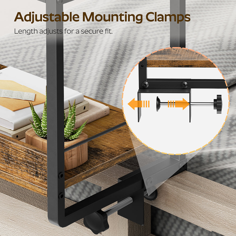HOOBRO Bedside Shelf, Bunk Bed Shelf with Storage and 360° Rotating, Clip-on Loft & Bunk Bed Tray Shelf, Nightstand for College Dorm Room, Apartment, Rustic Brown and Black