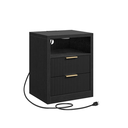 HOOBRO Nightstand, Modern Side Table Fluted Fronts, with Open Cubby, for Small Spaces, Bedroom, Living Room, Office, Black
