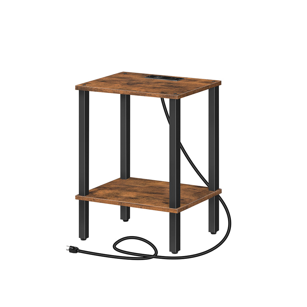HOOBRO Narrow Side Table with Charging Station, 2-Tier End Table with Outlet & USB Ports,for Small Space, Living Room, Bedroom, Rustic Brown