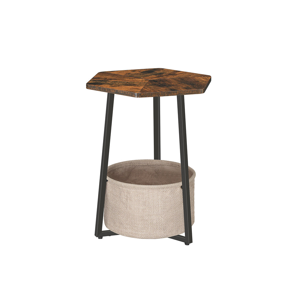 HOOBRO Side Table with Fabric Basket,Hexagonal Bedside Table, Coffee Tables for Living Room, Bedroom, Rustic Brown