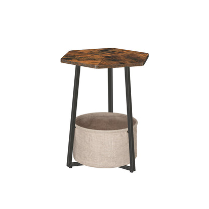 HOOBRO Side Table with Fabric Basket,Hexagonal Bedside Table, Coffee Tables for Living Room, Bedroom, Rustic Brown