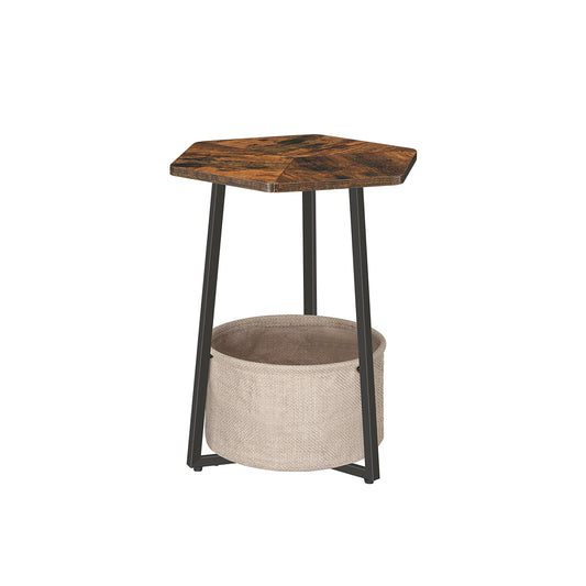 HOOBRO Side Table with Fabric Basket,Hexagonal Bedside Table, for Living Room, Bedroom, Rustic Brown