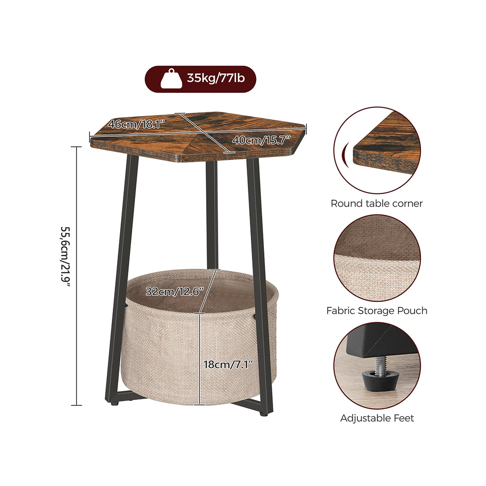 HOOBRO Side Table with Fabric Basket,Hexagonal Bedside Table, Coffee Tables for Living Room, Bedroom, Rustic Brown
