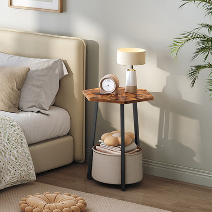 HOOBRO Side Table with Fabric Basket,Hexagonal Bedside Table, Coffee Tables for Living Room, Bedroom, Rustic Brown