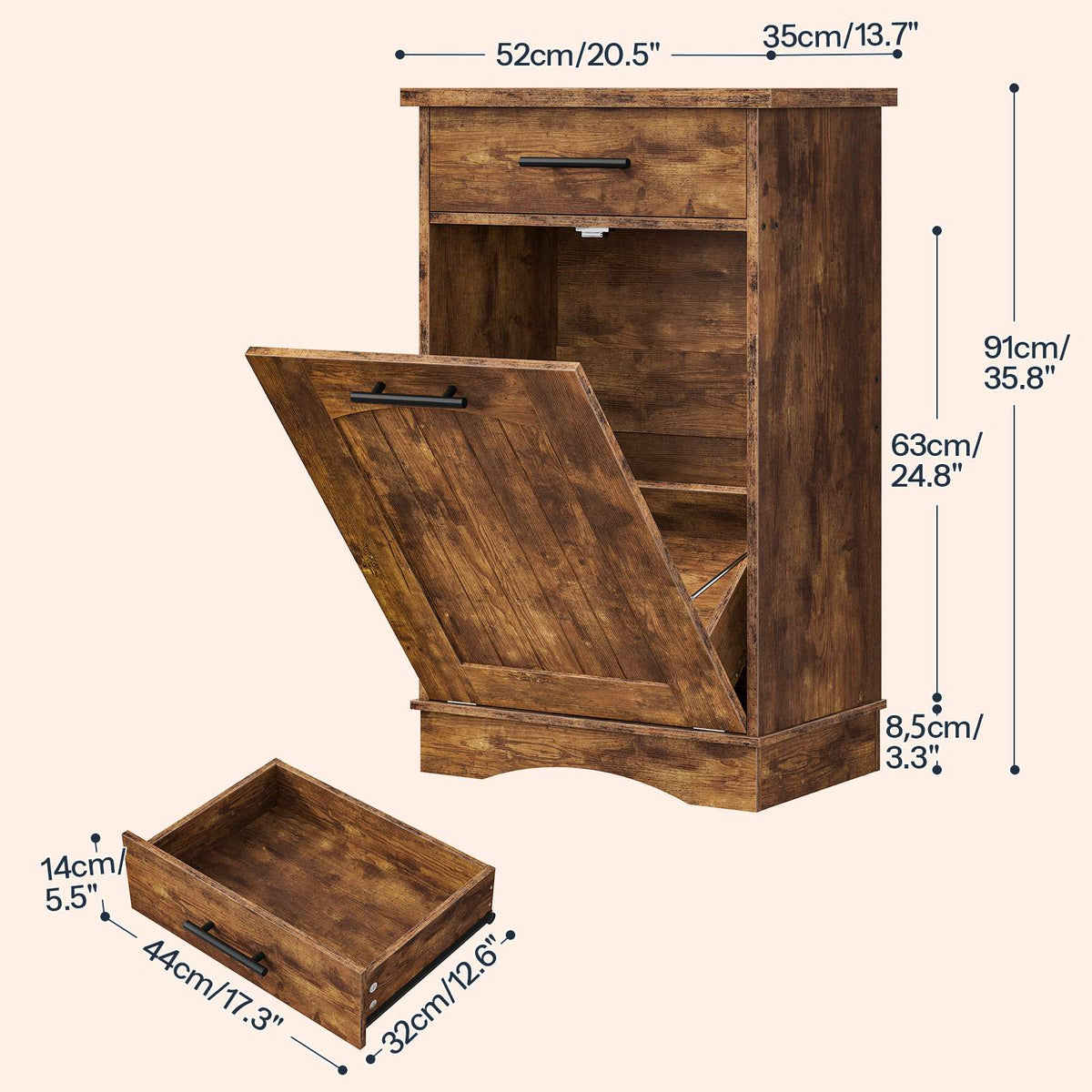 HOOBRO Tilt-Out Trash Can Cabinet with Storage Drawer, Wooden Laundry Hamper