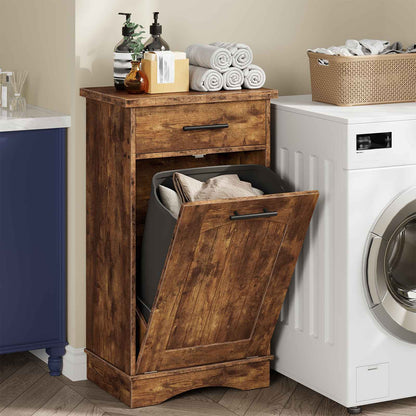 HOOBRO Tilt-Out Trash Can Cabinet with Storage Drawer, Wooden Laundry Hamper