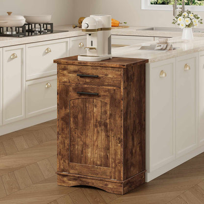 HOOBRO Tilt-Out Trash Can Cabinet with Storage Drawer, Wooden Laundry Hamper