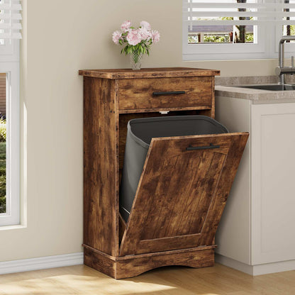 HOOBRO Tilt-Out Trash Can Cabinet with Storage Drawer, Wooden Laundry Hamper